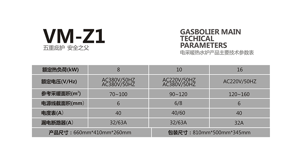 电采暖壁挂炉VM-Z1产品参数